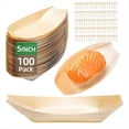 thumbnail image 1 of Juego de 100 Platos Desechables de Madera, Platos de , Bandejas de Comida, Platos de Postre Desechables y Barquitos de Comida Desechables., 1 of 5