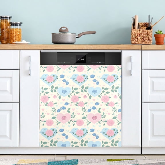 Dishwasher Magnet Cover Magnetic Fridge Door Cover Home Kitchen Decor Pastel Hearts and Roses 23"x 26"