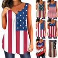 thumbnail image 4 of DYMADE Womens Henley V-Neck Blouse American Flag Print Pleated Button Sleeveless Tunic Shirt Top, 4 of 4