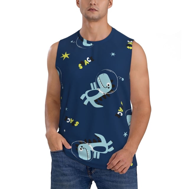 Balery Space Dinosaur Camisetas sin mangas para hombre, absorbe la humedad y protege contra el mal olor.-XX-Large