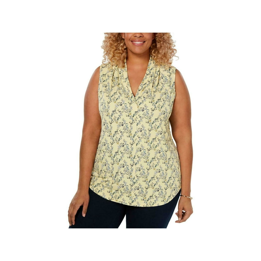 Charter Club CHARTER CLUB Womens Yellow Textured Floral Sleeveless
