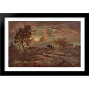 Sunset at Arbonne 40x28 Large Black Wood Framed Print Art by Theodore Rousseau
