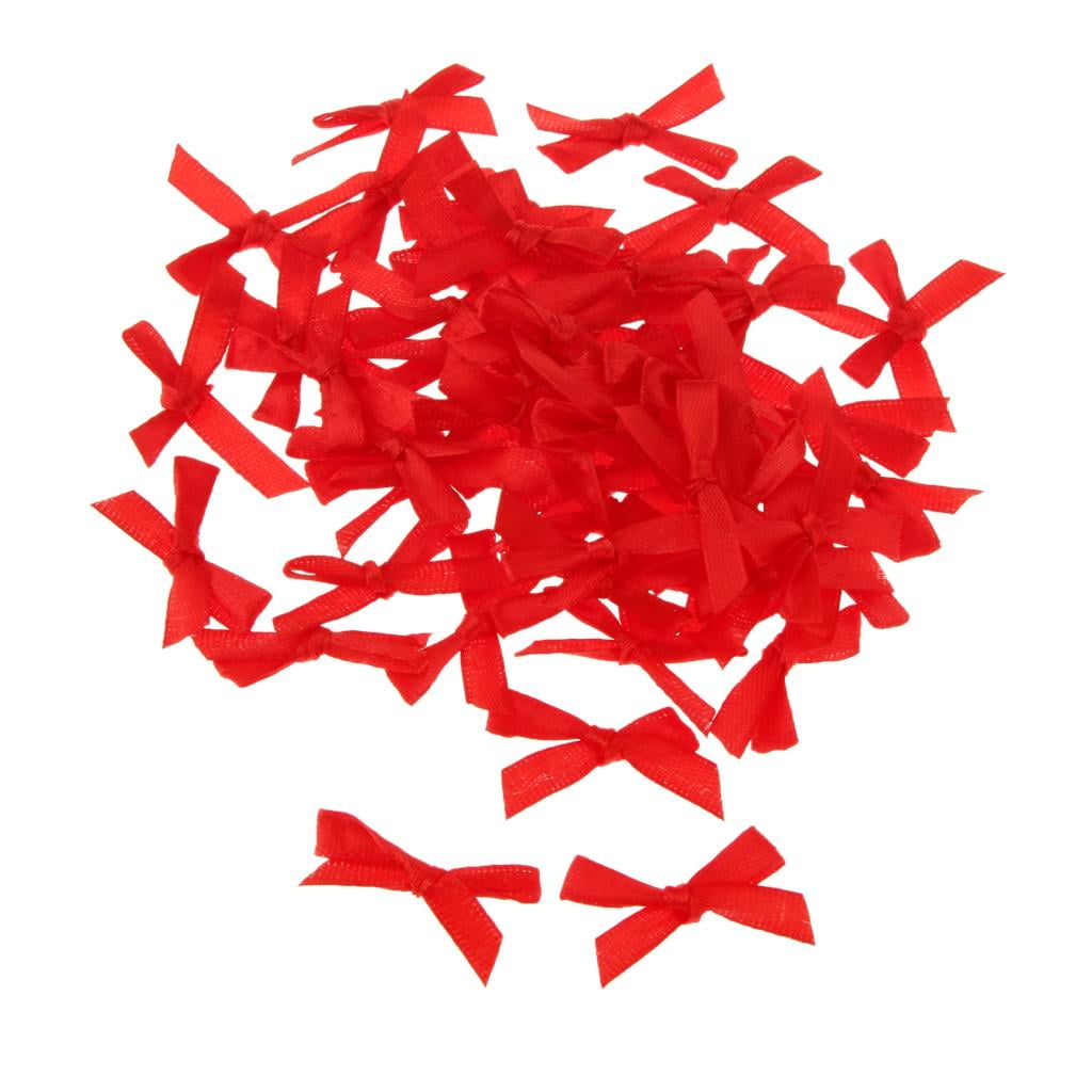 100pcs Red Mini Satin Ribbon Flowers Bows Wedding Decor Ornament