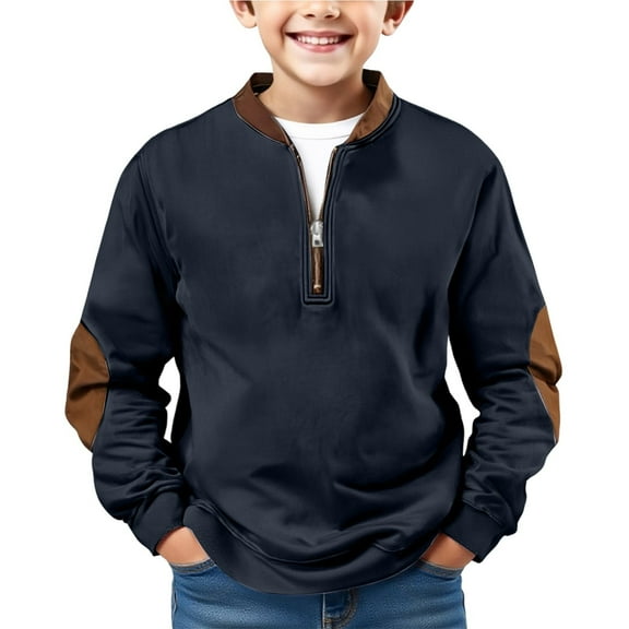 EnJoCho Boys Hoodie Half Zip Pullover Moc𝗄 Neck Sweatshirt Long Sleeve Cute Winter Zip Up Outerwear Casual Trendy Fleec𝖾 Jacket Top