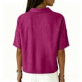 thumbnail image 7 of Cotton Linen Tops for Women Short Sleeve Collared Blouses Shirt Loose Fit 1/2 Button Summer Vacation Travel Daily Wear, M, 7 of 7