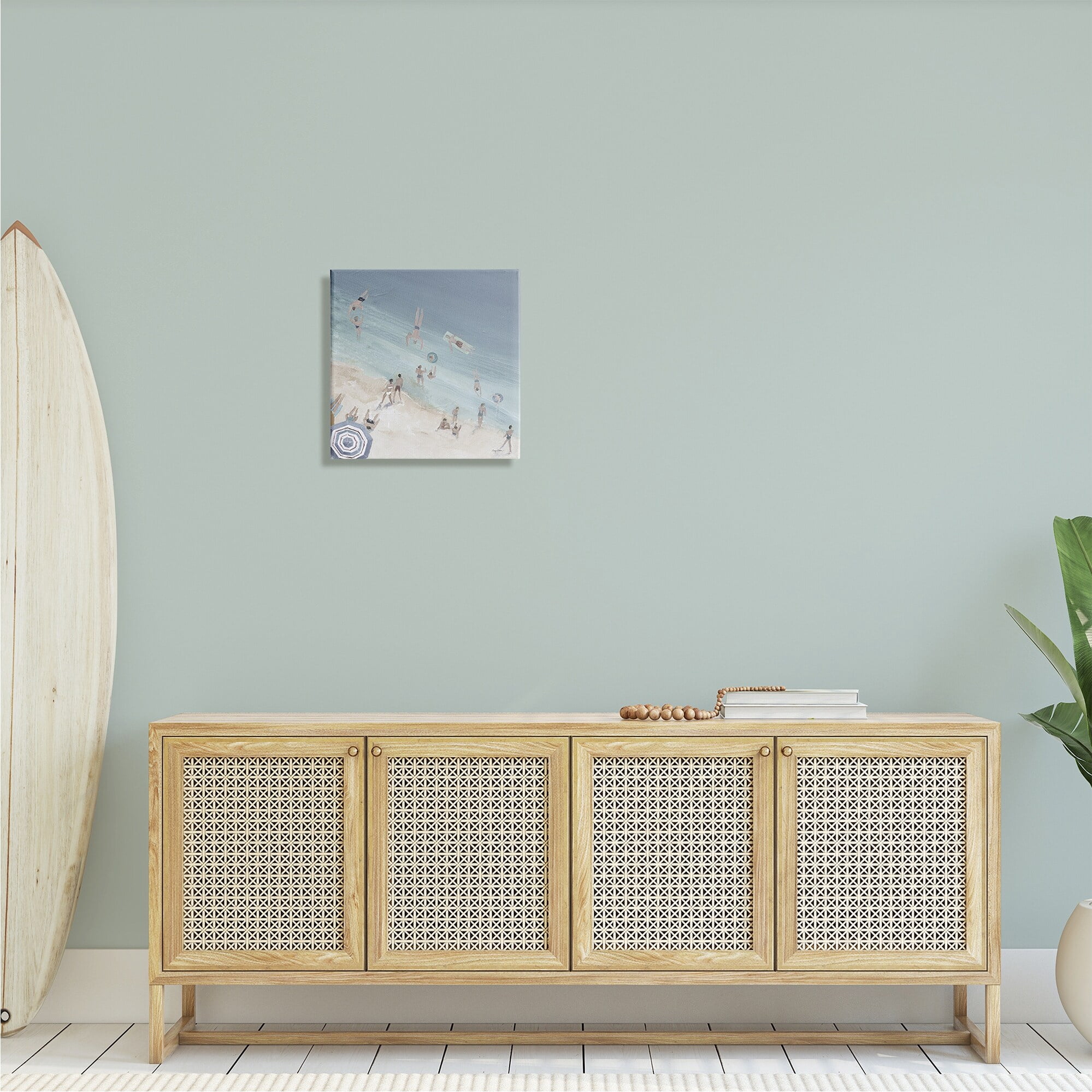 Stupell Industries Muted Blue Aerial Beach Scene Ocean Coast Crowd, 24 x 24,Design by Avery Tillmon