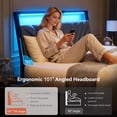thumbnail image 3 of GUNAITO Full Bed Frame with Storage Drawers, Platform Bed with Ergonomic Tilted Upholstered Headboard, Metal Bed with Charging Station and LED, Dark Grey, 3 of 8
