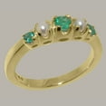 thumbnail image 2 of LBG British Made 10k Yellow Gold Womens Ring Natural Emerald & Cultured Pearl band Ring - 33 size options - Size 7.5, 2 of 6