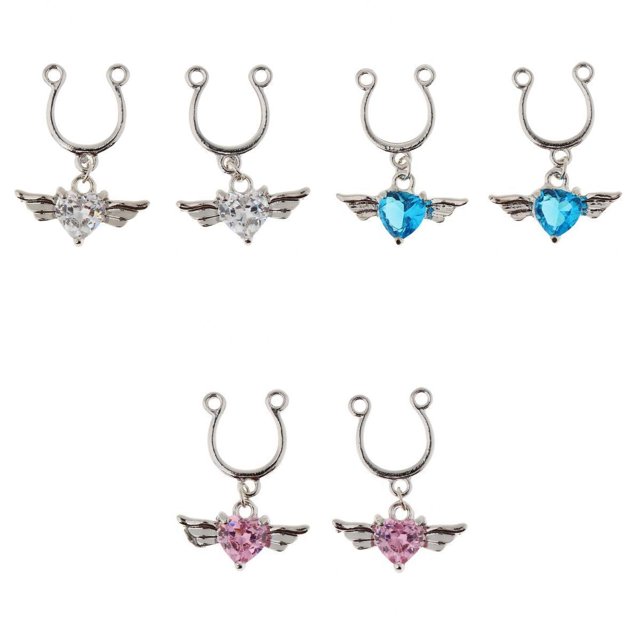 Clip de 3 Pares para Colgar en Anillos de Pezón Falsos Sin Perforación con de Cristal Angel