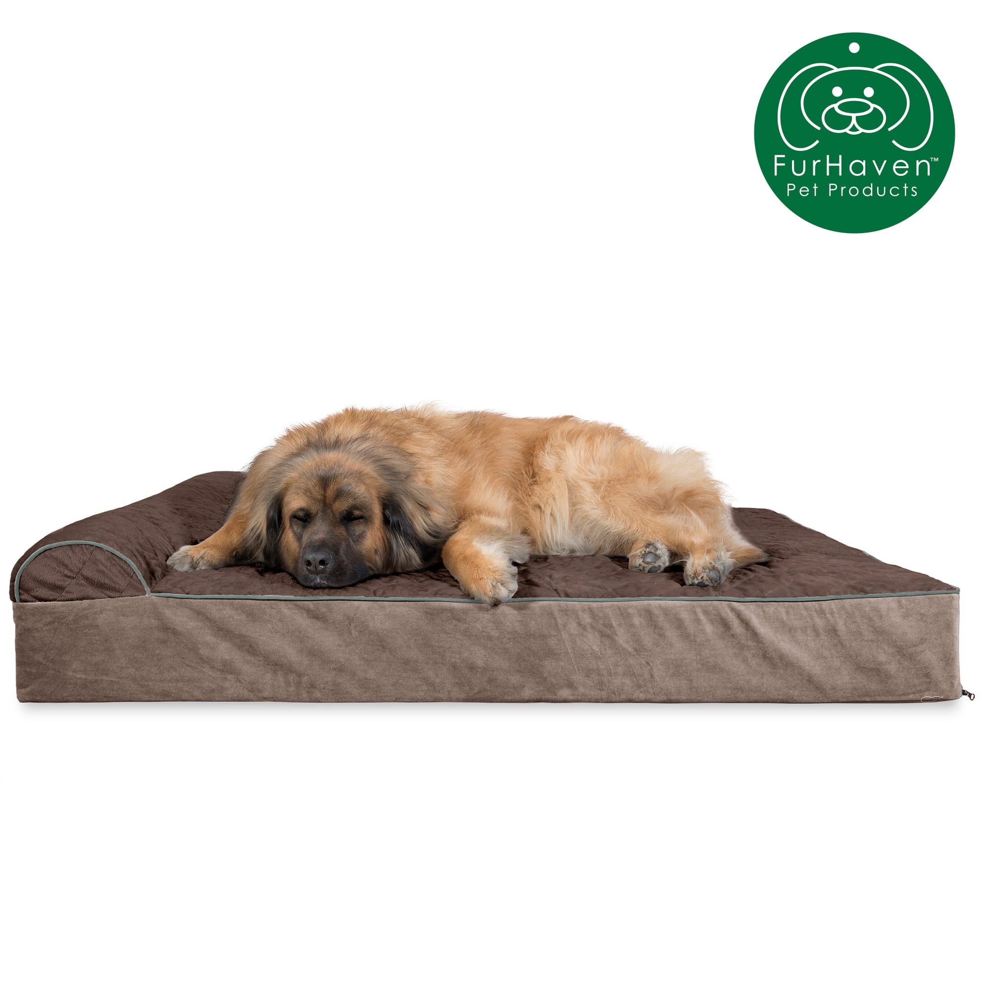 FurHaven Pet Dog Bed Orthopedic Goliath Quilted Faux Fur & Velvet Chaise Couch Pet Bed for