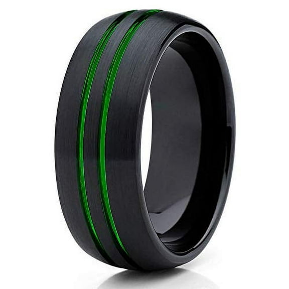 Silly Kings 8mm - Green Tungsten Wedding Band - Green Ring - Green Tungsten Ring (Tungsten, 12.5)
