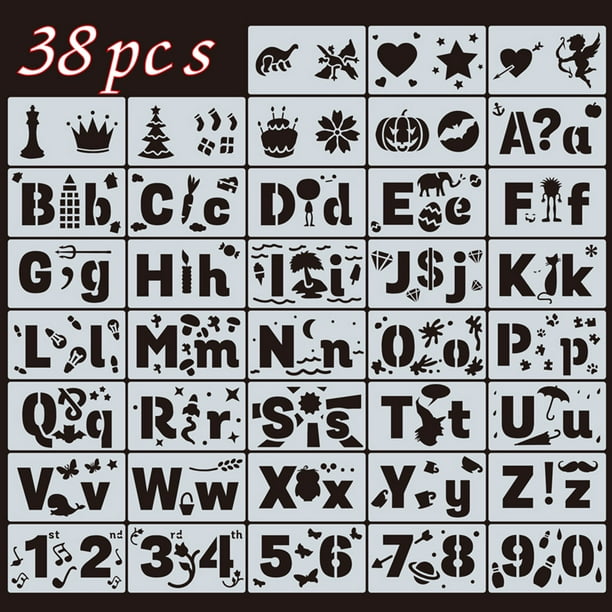 38pcs Letter Stencils For Painting On Wood Reusable Plastic Alphabet Stencils With Calligraphy Font Upper And Lowercase Letters Numbers And Signs 4 X7 Walmart Com