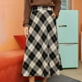 thumbnail image 2 of Plaid Skirts for Women Trendy Long Skirts Spring High Waisted Classic Vintage Casual A-Line Swing Maxi Skirts with Pockets, 2 of 7