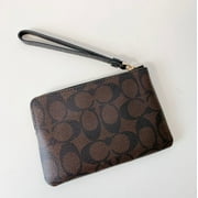 Coach Women's Small Corner Zip Wristlet in Signature Canvas (Brown / Black)