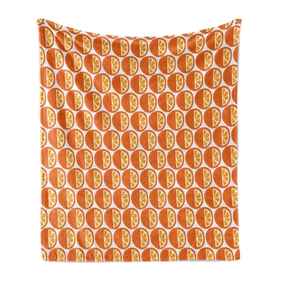 Fruit Soft Flannel Fleece Throw Blanket, Orange Patterns Sliced Cartoon Citrus Tangerines Seasonal Art Design, Cozy Plush for Indoor and Outdoor Use, 50" x 60", Dark Orange and Marigold, by Ambesonne