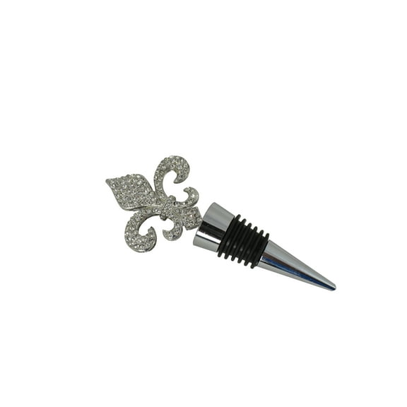 Wine Bottle Stopper Metal Fleur De Lis with Crystal Rhinestones