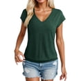 thumbnail image 3 of Kcolen Women Blouses for Work Summer Solid Color Short Sleeve T-Shirts V Neck Comfortable Pullovers Loose Fit Summer Outfits Clothes for Women, 3 of 6