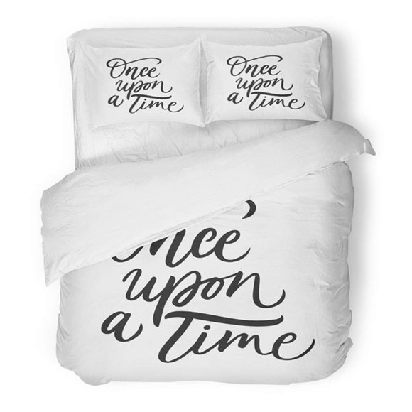 RYLABLUE 3 Piece Bedding Set Princess Once Upon Time Motivational and Inspirational Saying Hand Lettering Phrase Twin Size Duvet Cover with 2 Pillowcase for Home Bedding Room Decoration