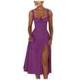 thumbnail image 1 of Vestido largo sin mangas y sin espalda con corte en A para mujer - Color liso, poliéster, para fiestas de verano y ocasiones formales, 1 of 5
