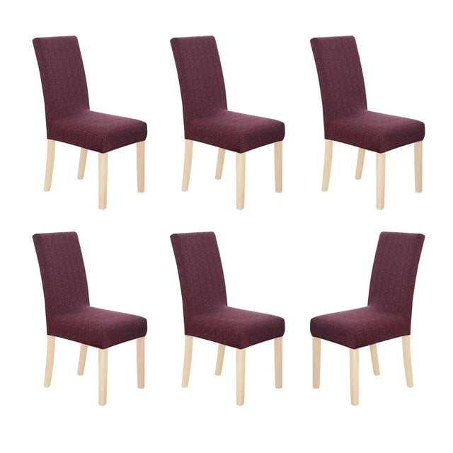 Deconovo - Funda de silla de comedor de punto jacquard, elástica, lavable y extraíble, de licra, para banquetes, juego de 6, color vino