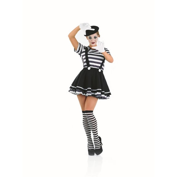 Fun Shack Women Mime Artist Costume Socks Ladies French Circus Carnival Halloween Black XL