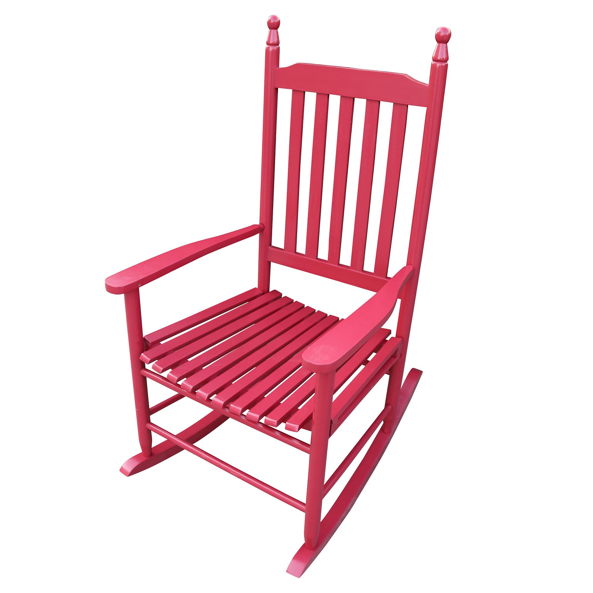 Patio Outdoor Rocking Chair, Wooden Porch Rocker Chair, Modern Leisure Ergonomic Chair with Sturdy Slatted Back Rest for Indoor Garden Lawn Deck Balcony Backyard, Supports up to 280 LBS, Red - image 4 of 7
