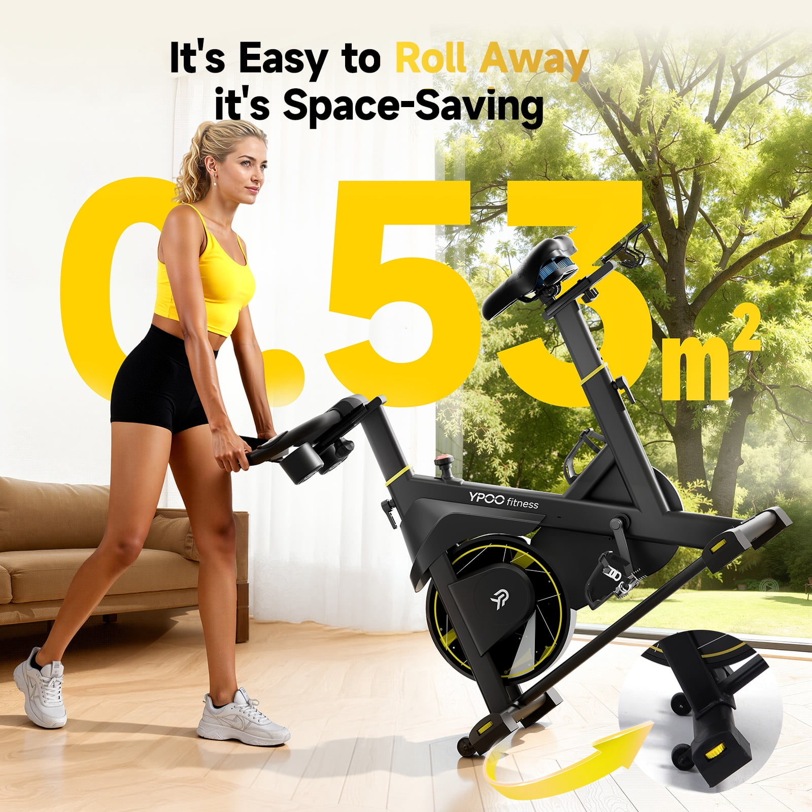 Magnetic Exercise Bike for Home, Quiet Indoor Cycling Bike with App & Heart Rate Monitor, 330LB Capacity, Adjustable Seat & Handlebars, Tablet Holder, Dumbbell Rack for Cardio Workout