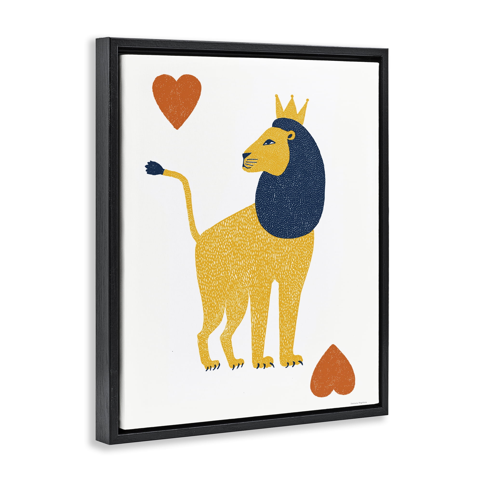 Lion & Hearts Card Black Framed Floater Canvas Wall Art, design by Svetlana Aleynikova