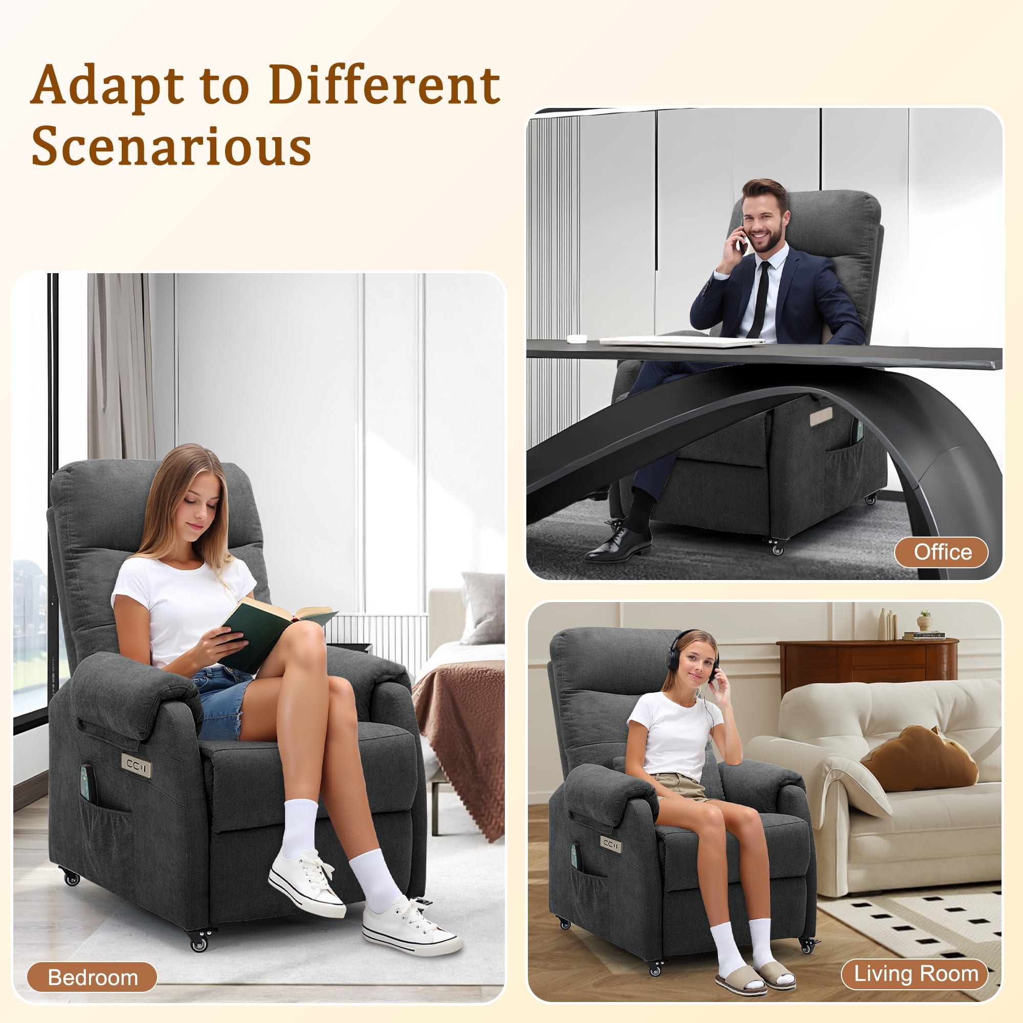 Korser Power Small Recliner Chair for Small Spaces with Wheels and USB Ports for Living Room,Dark Gray