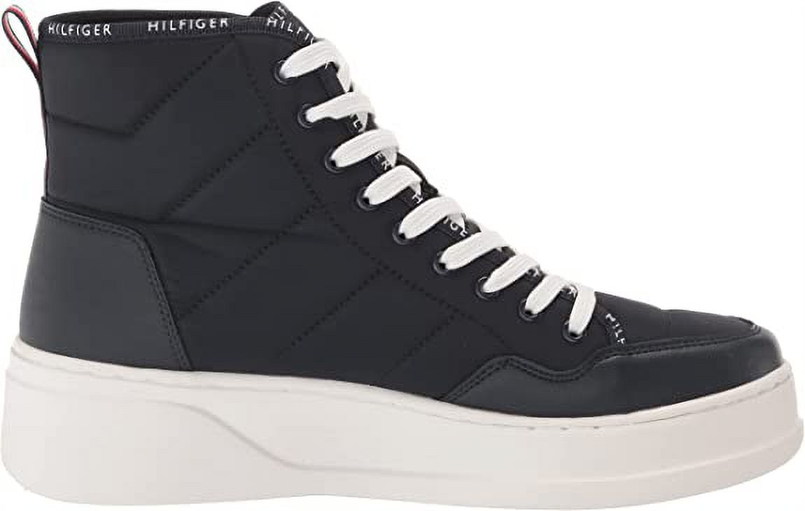 Tommy Hilfiger Olly Blue Hook and Loop Rounded Toe Cozy Fashion High Top  Sneakers (Dark Blue, 5)