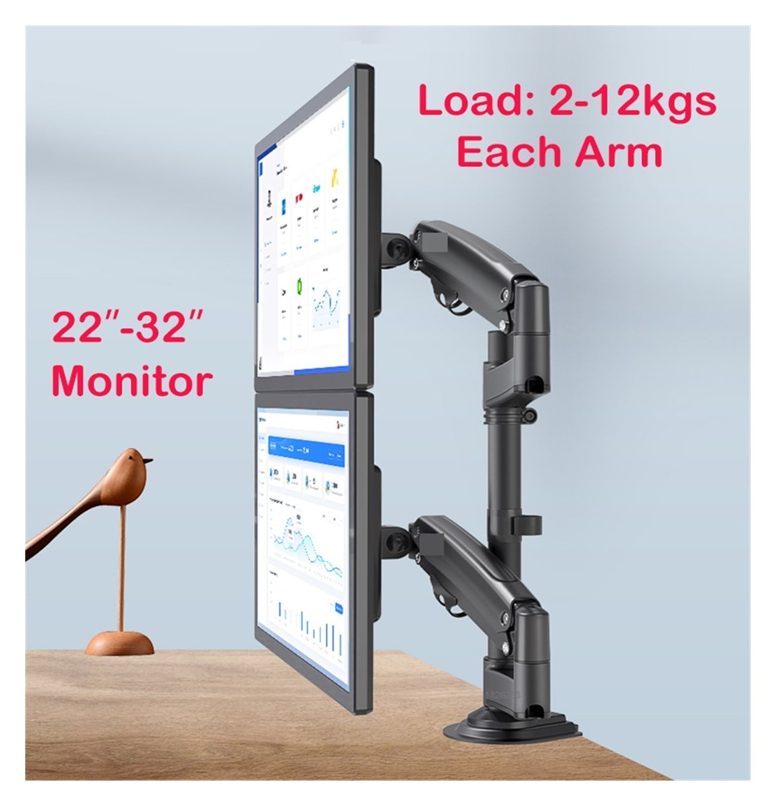 22"-32"Double Monitor Desk Holder Arm Gas Spring Full Motion LCD TV Mount 2-12kg Ergonomica Dual Arm Clamp Bracket ,Flexible and Strong Support