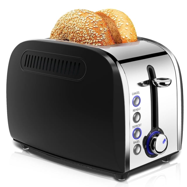 Toaster 2 Slices, Stainless Steel JEWJIO Retro Toaster with 1.5" Extra Wide Slot for 6 Bread Shades Setting/Bagel/Defrost/Reheat/Cancel Function/Remo
