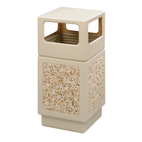 Safco® Plastic/Stone Aggregate Receptacle, 38 Gallons, 39" x 18 1/4" x 18 1/4", Tan