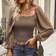 thumbnail image 3 of Blusa Cuello cuadrado Cintura Adelgazante Manga larga Impresión Tops de moda para mujer, 3 of 6