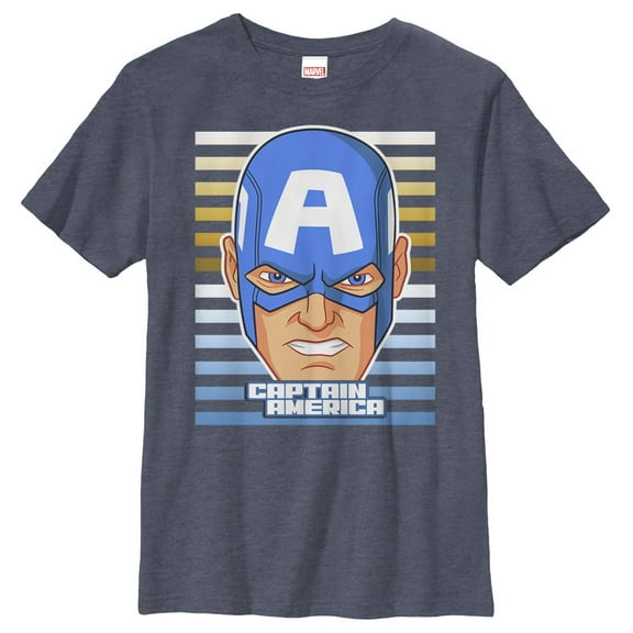 Boy's Marvel Captain America Face Graphic Tee Navy Blue Heather Large