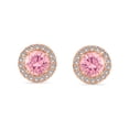 thumbnail image 2 of Bling Jewelry Womens Round Solitaire Halo Pink CZ Stud Earrings Rose Gold .925 Sterling Silver 8MM, 2 of 6