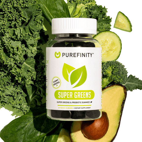 PUREFINITY Spirulina Gummies – Daily Greens with Alfalfa, Spinach, Broccoli, Beet Root, Acai, Inulin Prebiotic Fiber, Super Greens Veggie Gummies – Non-GMO, Gluten Free, Vegan – 60 Gummies