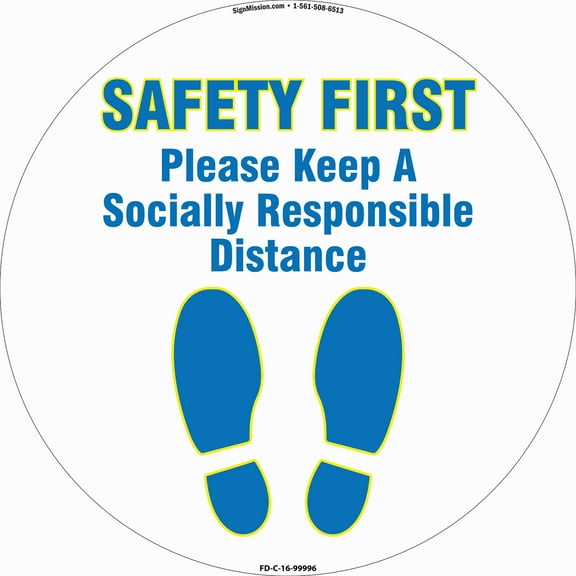 SignMission FD-C-16-3PK-99996 Non-Slip Floor Graphic Coronavirus Vinyl Decal - Safety First Social Distancing - Pack of 3