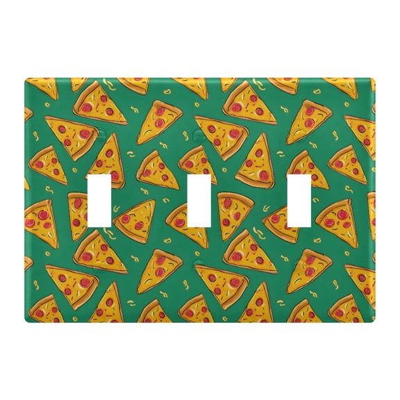 Pizza Green Pattern Toggle Switch Wall Plate 3-Gang Unbreakable Durable PC Flush Fit Round Edge 4.48x6.37in