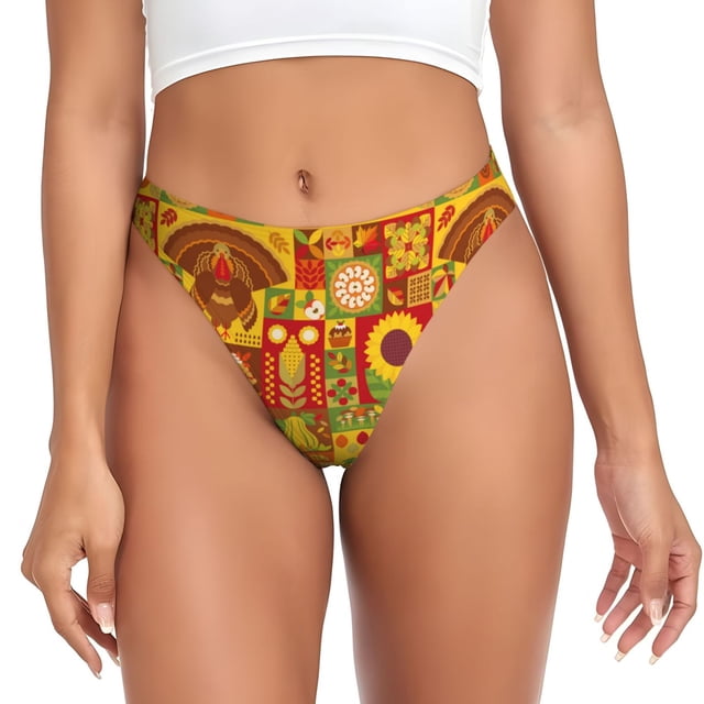 Fotbe Thanksgiving Day Tanga Sin Costuras para Mujer con Estampado – Panties Invisibles, Transpirables y Cómodos para Uso Diario-4X-Large