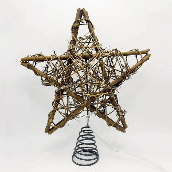 Christmas Tree Topper, Rustic Christmas Decor, Rattan Natural Christmas Tree Star, Christmas Tree Topper Star with Lights for Christmas Farmhouse Ornaments Holiday Seasonal Decoration, 9.84 Inches