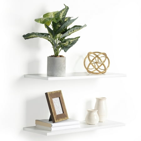 

Delta Cycle & Home Floating Shelves 2 Pack- White - 24 in x 8 in x .5 in - Reforested Natural Wood Shelves - Thin Floating Shelf Easy Install - Decorations For Bedroom Bathroom or Kitchen