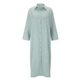 thumbnail image 4 of CAICJ98 Women's Casual Dresses Long Sleeve Button Down Loose Striped Cotton Maxi Shirt Dress Green,XXL, 4 of 5