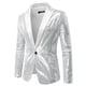 thumbnail image 5 of Blazer de lentejuelas INSPIRE CHIC para hombres, con solapa de pico, color bloque, brillante y reluciente, abrigo deportivo 2XL plateado, 5 of 5