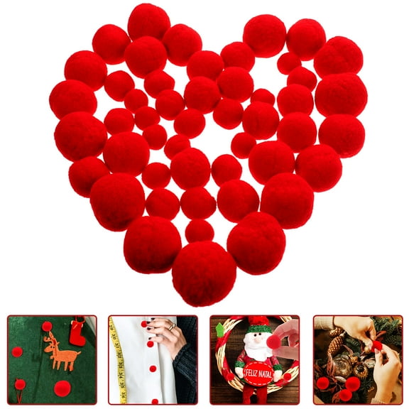 LEORX 50pcs Fluffy Red Pompoms for Crafts DIY Decoration Polyester Material