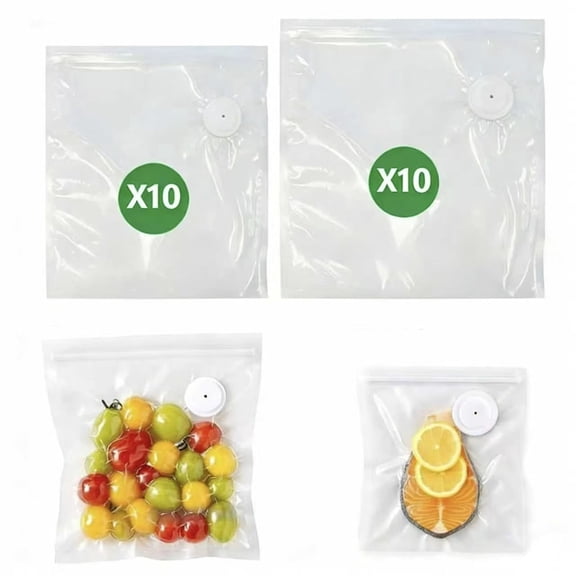 Reusable Vacuum Sealer Bags with Air Valve - 20-Pack Freezer Safe Food Saver Bags for Sous Vide, Meal Prep, & Long-Term Food Storage, Leakproof & BPA-Free（20pcs）