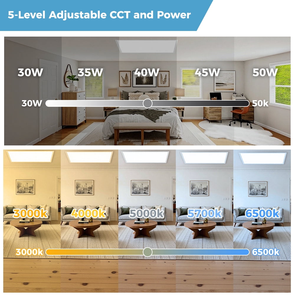 4 Pack 2x2 LED Drop Ceiling Flat Panel Light - 5CCT/5Wattage Selectable 5500LM Dimmable 120-277V for Commercial Home Use