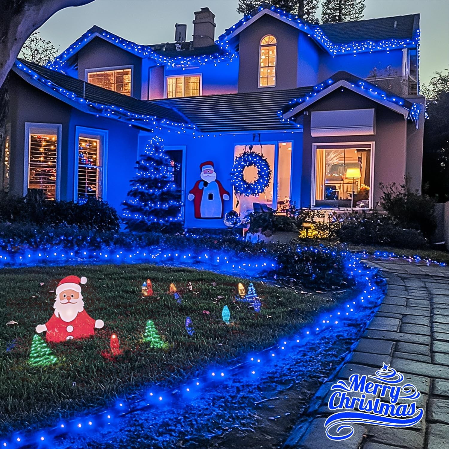 JMEXSUSS 2 Pack Blue Solar Christmas Lights, Total 400 LED 151FT Solar String Lights Outdoor Waterproof, 8 Modes Blue Christmas Lights for Outside Garden Party Patio Christmas Tree Decorations