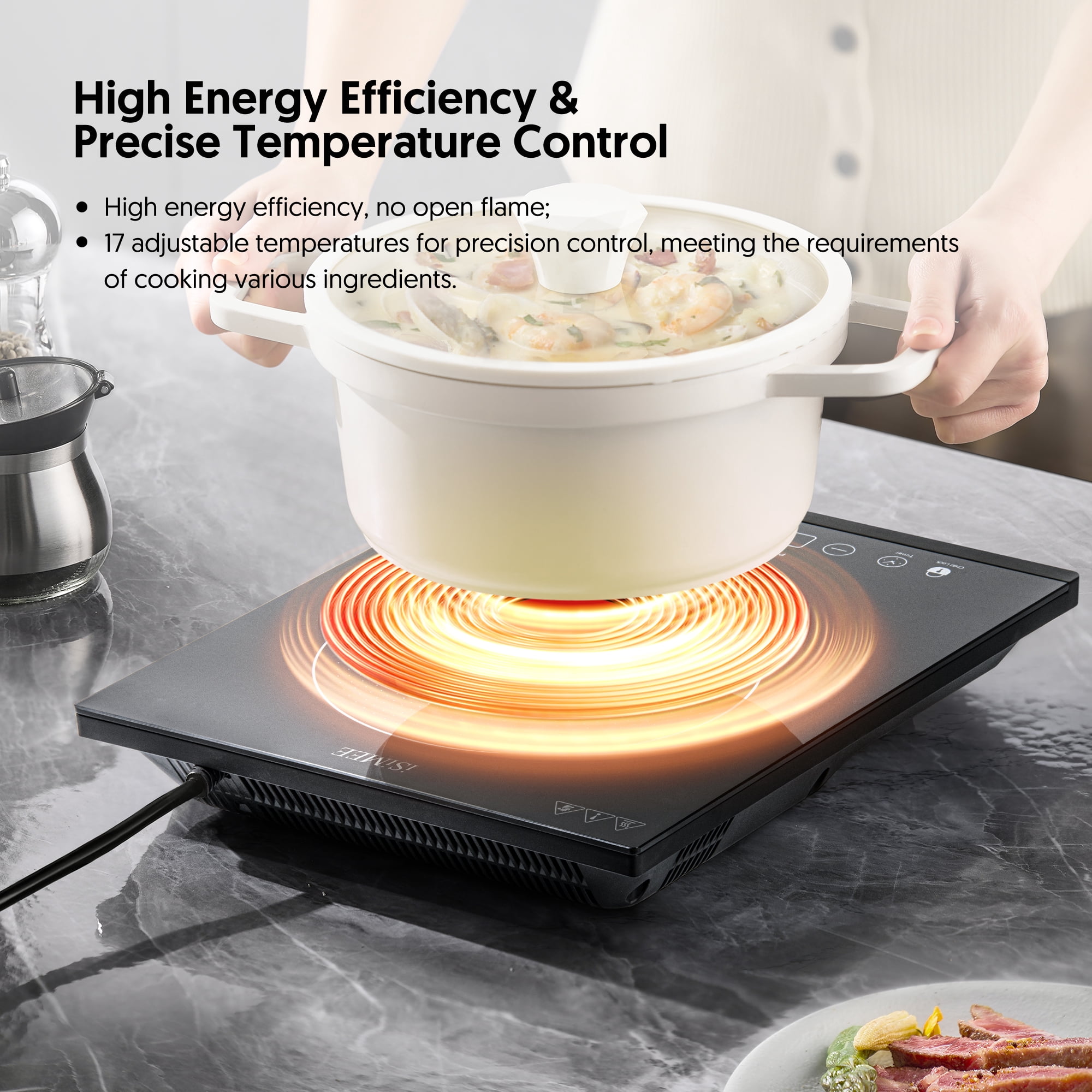 Portable Induction Cooktop, 1800W Sensor Touch Electric Induction Cooker Cooktop with Kids Safety Lock, Countertop Burner with Timer, 9 Power Levels Suitable for Iron, Stainless Steel Cookware