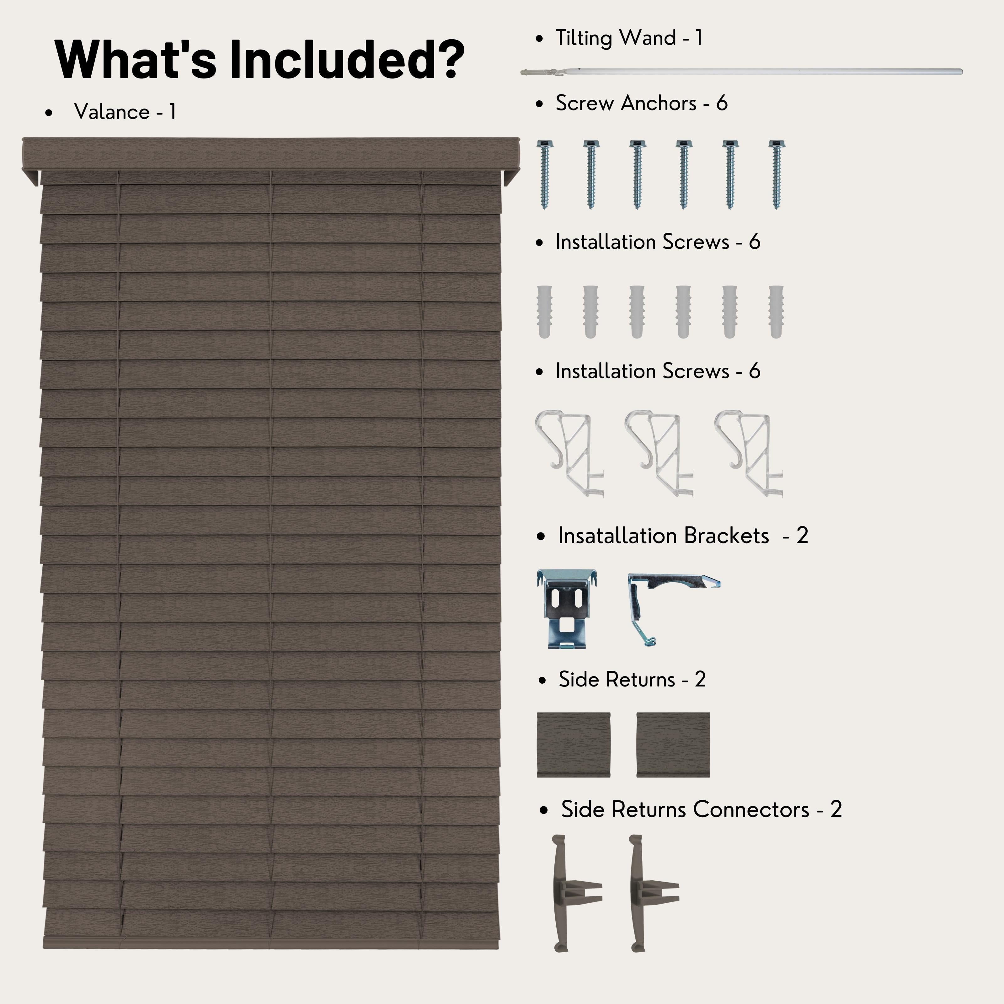 Chicology Cordless Faux Wood Blinds, Brown Textured (2" Slat), 26.5"W X 72"H